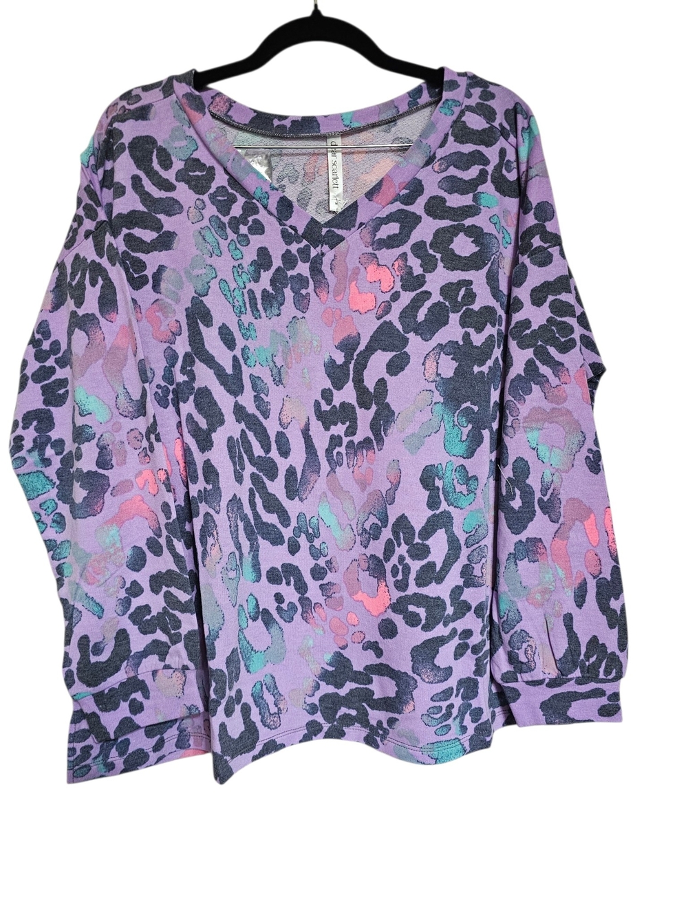 Dear Scarlett Purple Leopard Print V-Neck Sweatshirt - Picture 2 of 5